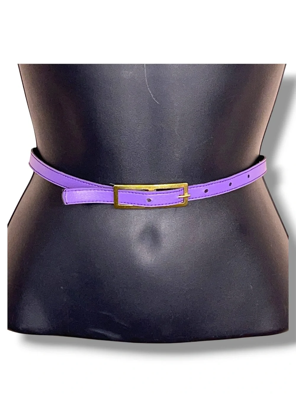 Vintage 70s Era Purple Faux Leather 28 Inch Length Belt Slim Style Retro